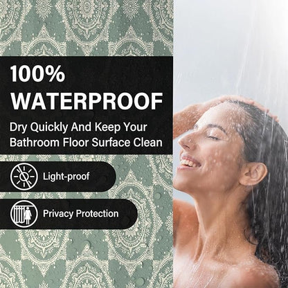 Boho Green Sage Shower Curtains for Bathroom,Funny Bohemian Mandala Shower Curtain,Aesthetic Waterproof Polyester Boho Bathroom Decor,72x72 Inch