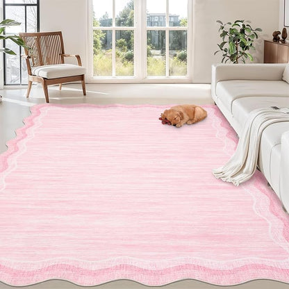 Garvee Scallop Area Rug 5x7 Washable Rugs for Bedroom Neutral Rug Pink | Rugs for Living Room, Non-Slip Soft Carpet for Bedroom, Scalloped Low-Pile Solid Rug Accent Rug for Dining Room Home Office