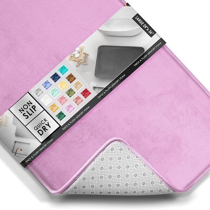 Clara Clark Bathroom Rugs, Velvet Memory Foam Bath Mat, Non-Slip Bath Rugs, Machine Wash, Dries Quickly, Ultra Soft Plush Bath Mats for Bathroom, 24 x 36, Lavender Dream