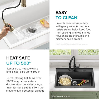 KRAUS Quarza 33-inch Granite Drop-In/Undermount 50/50 Double Bowl White Kitchen Sink, KGD-433BWHITE