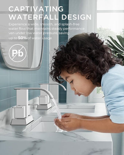 FORIOUS Bathroom Sink Faucet 4 Inch Centerset 2 or 3 Hole Polished Chrome | Bathroom Faucet Two Handles with Pop-up Drain and 24" cUPC Supply Lines, Suitable for RV Vanity Laundry and Restroom Sink