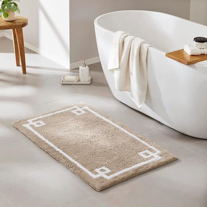 Madison Park Evan 100% Cotton Bath Rug Plush Absorbent, 24" x 40", Taupe | Non-slip Backing, OEKO TEX, Luxurious Tufted Plush Bath Mat for Bathroom, Quick Dry, Spa Design Decorative for Shower Room