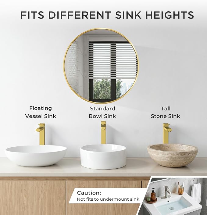 FORIOUS Vessel Sink Faucet Single Hole, Brushed Gold Tall Bathroom Faucets | Modern Tall Single Handle Space Saving Design, with Pop up Drain for Basin Bowl Vanity Lavatory Residential/Commercial Use