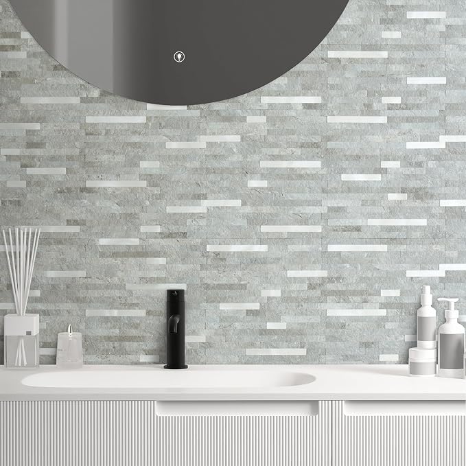 AULIGET 2 Sheets Mountain Rock Peel and Stick Backsplash, PVC Mixed Metal Gold Wall Tile Stick on Backsplash for Kitchen and Bathroom