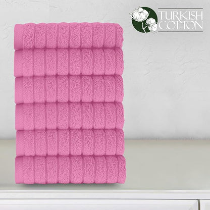 Elegant Comfort 100% Turkish Cotton Corduroy Ribbed Luxury Washcloths 6 Pack Soft 13 x 13 Inch - Higly Absorbent, Durable, Quick Dry, Spa Premium Hotel Quality for Bathroom or Travel, Light Pink