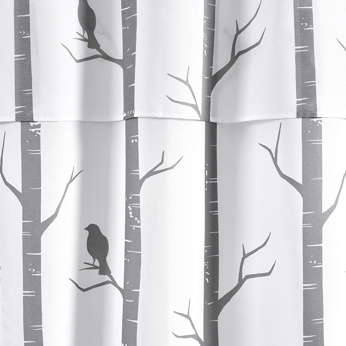 Lush Decor Bird On The Tree Double Swag Shower Curtain with Peva Lining & Rings, Gray, 16 Pieces