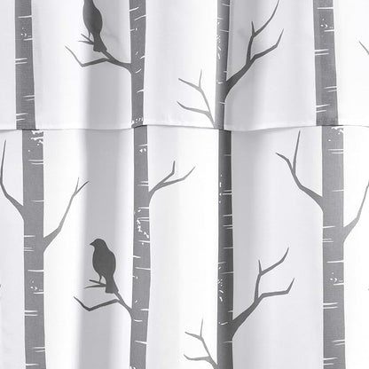 Lush Decor Bird On The Tree Double Swag Shower Curtain with Peva Lining & Rings, Gray, 16 Pieces