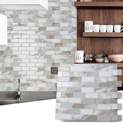 Art3d 10-Pack Marble Peel and Stick Backsplash, 12 x 12 in, Beige & White | Strong Adhesion, Lightweight, Cuttable, Waterproof, Fadeless, Crack Resistant, for Kitchen, Bedroom, Ideal for Recently Moved