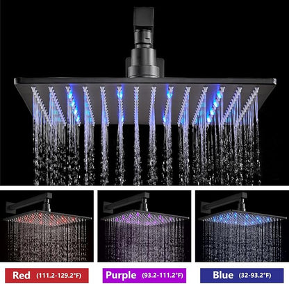 Aolemi Shower Faucet Set with Valve Handheld 12" LED Head Matte Black | Handheld Spray,12 Inch Rain LED Head,Valve and Trim Kit,All Metal,Wall Mount Shower System,Bathroom Mixer