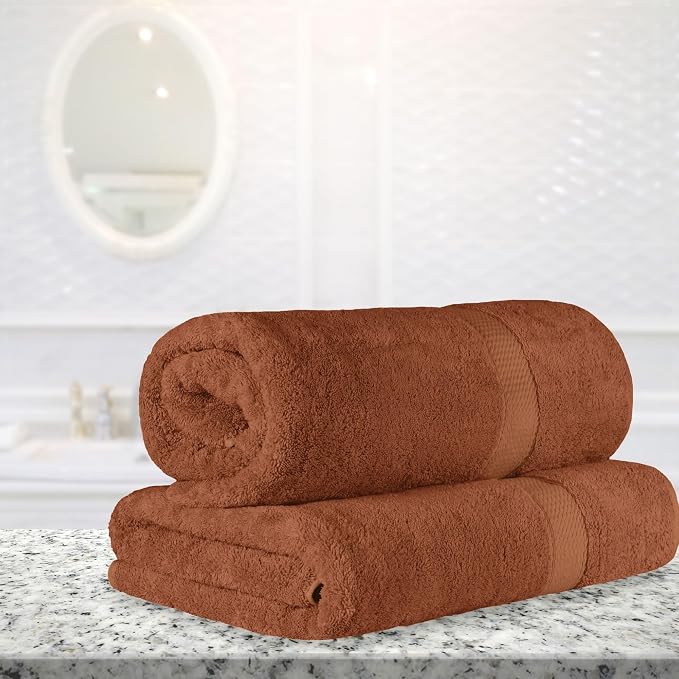 SUPERIOR Egyptian Cotton Pile Heavyweight Bath Sheet, 2 Piece Set, Rust | Highly Absorbent, Ultra Soft Luxury 800 GSM Towel Set for Bathroom, Shower, Hotel Essentials Oversize Plush Madeline Towels