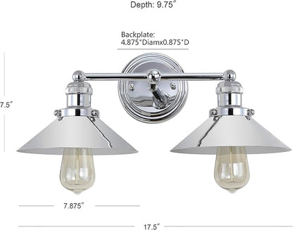JONATHAN Y 17.5" Chrome 2-Light Industrial Farmhouse Metal Vanity Light Wall Sconce, Metal Shade for Bathroom Mirror, Kitchen, Entryway, LED Bulb Included (JYL7424A)