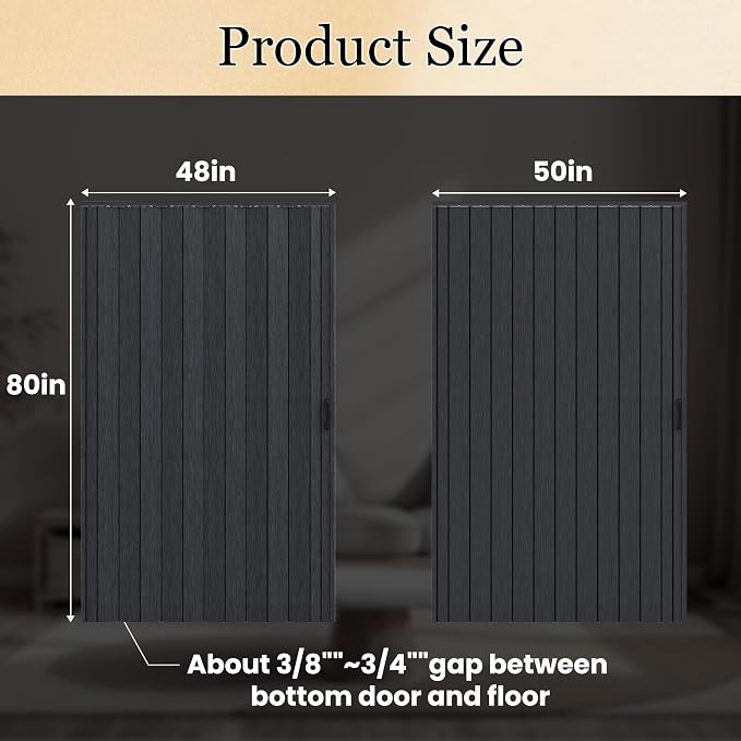 SmartStandard 48" x 80" Accordion Doors, Double Walled, Classic Black | Easy to Assemble, Save Space, PVC Accordion Folding Doors for Closet Doorway Basement, with Track and Hardware