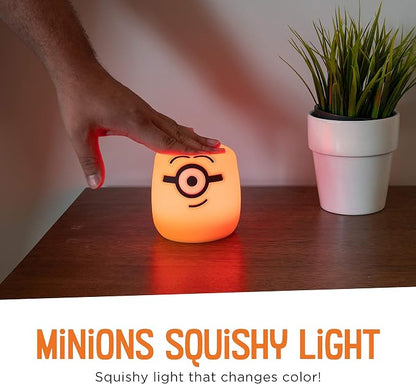 Lights By Night Squish'ems Minions Night Light for Kids, Soft Silicone | Dimmable Kids Bedside Lamp, Light for Kids Room, Bedroom, and Playroom, USB Powered with AAA Battery Option