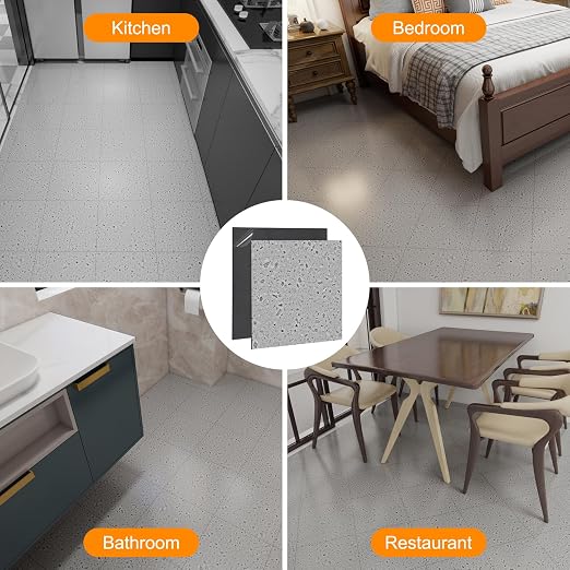 Peel and Stick Floor Tile 10-Pack 12 x 12 inch,Self-Adhesive Waterproof Vinyl Flooring Plank for Bathroom,Kitchen,Dining Room,Bedrooms,Cover 10 Sq. Ft,Modern Terrazzo