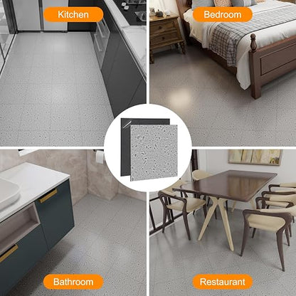 Peel and Stick Floor Tile 10-Pack 12 x 12 inch,Self-Adhesive Waterproof Vinyl Flooring Plank for Bathroom,Kitchen,Dining Room,Bedrooms,Cover 10 Sq. Ft,Modern Terrazzo