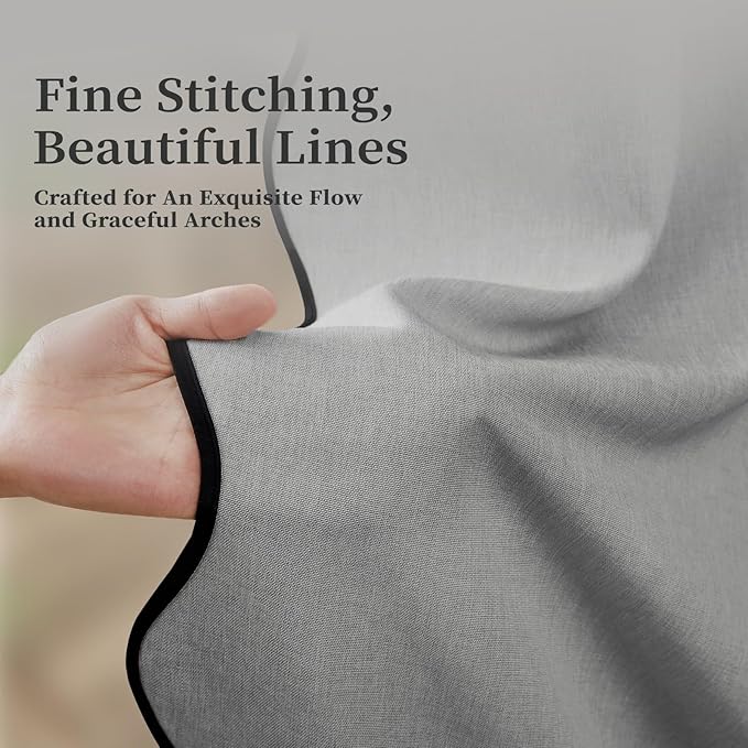 BTTN Long Shower Curtain, 80 Inch Boho Scalloped Linen Textured Heavy Duty Fabric Shower Curtain Set with 12 Hooks, Large Neutral Rustic Modern Waterproof Shower Curtains for Bathtub, 72×80, Grey/Gray