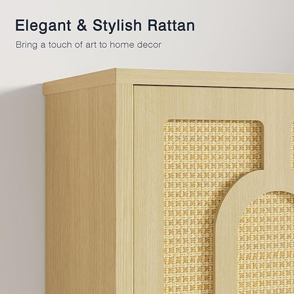 VECELO Rattan Bathroom Wall Cabinet, Medicine Cabinets with Adjustable Shelves, Wall Mounted Above Toilet Storage Organizer for Bathroom, Kitchen, Entryway