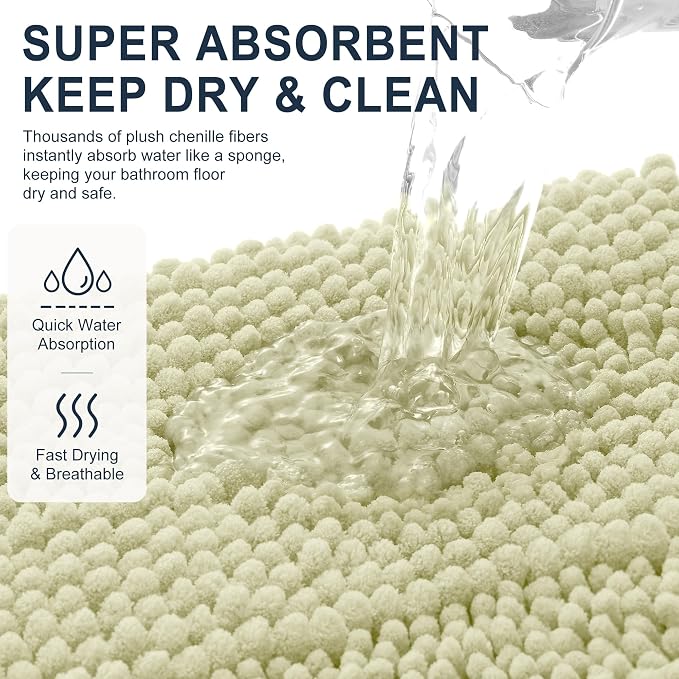Smiry Thick Chenille Bathroom Rugs 30x20, Soft Absorbent Bath Mat, Vanilla | Quick‑Dry & Machine Washable, Non‑Slip Bath Carpet, Striped Bath Rugs for Tub & Shower, Modern Home Decor Accessories