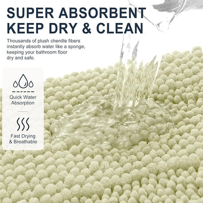 Smiry Thick Chenille Bathroom Rugs 36x24, Soft Absorbent Bath Mat, Vanilla | Quick‑Dry & Machine Washable, Non‑Slip Bath Carpet, Striped Bath Rugs for Tub & Shower, Modern Home Decor Accessories