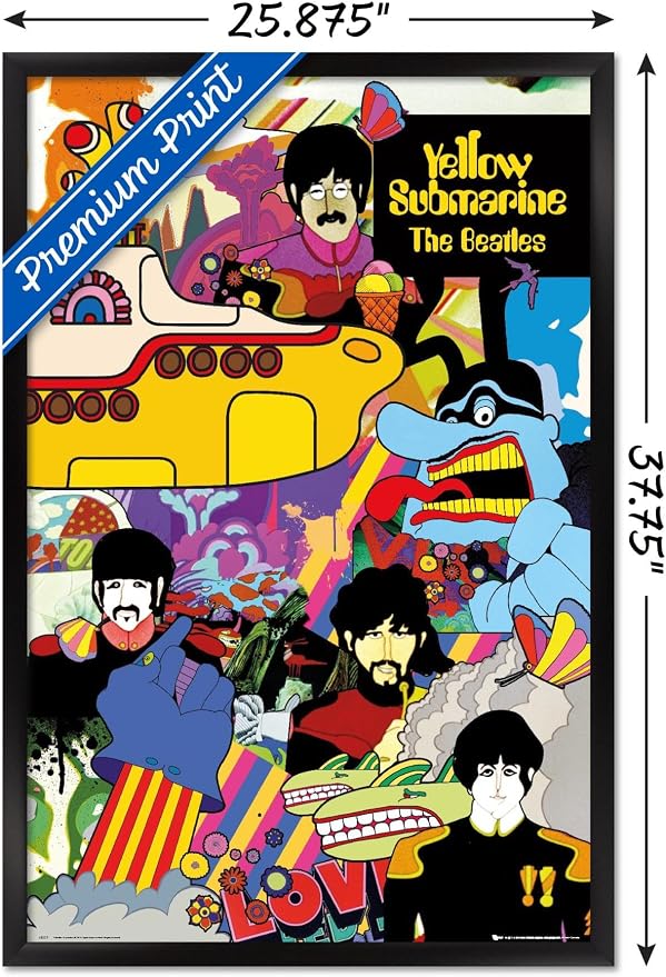 Trends International 24X36 The Beatles - Submarine Collage Wall Poster, 24" x 36", Black Framed Version