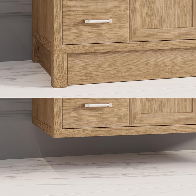 Capri III 48" Single Sink Bathroom Vanity With Stealth Organizer, Solid Wood Bathroom Cabinet with Engineered Stone Countertop & Backspalsh, Soft Closing Door & Drawer, Pre-Assembled, Weathered Oak