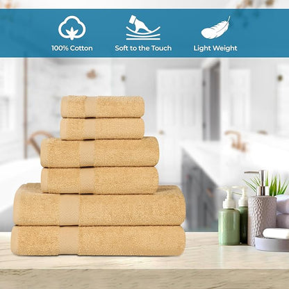 Superior 18-Piece Cotton Assorted Towel Set, Includes 8 Face Towel, 6 Hand, and 4 Bath Towels, Home, Bathroom, Guest Bath Essentials, Quick Dry, Absorbent, Franklin Collection - Gold