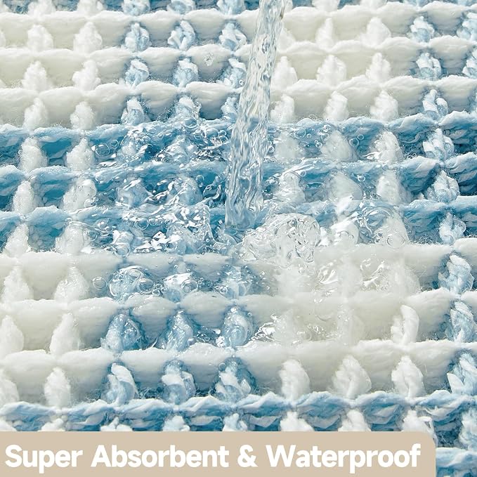 TYUU Waffle Bath Mat, Small Cute Bathroom Rug Non Slip, 24x16 Blue & White | Super Absorbent Quick Dry Bath Rug, Non-Slip Backing, Soft Waffle Washable Farmhouse Bathroom Mats, Tub, Shower & Home Decor