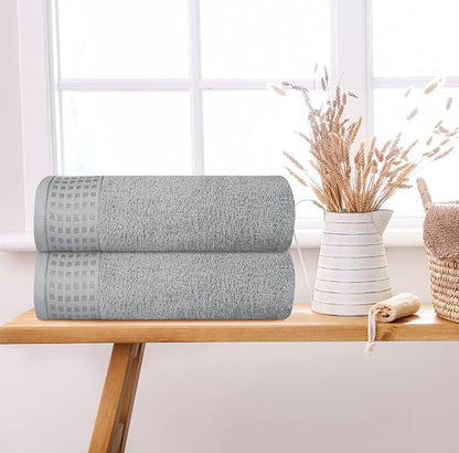 GLAMBURG 100% Cotton 2 Pack Oversized Bath Towel Set 28x55 Inches, Ultra Soft Highly Absorbant Compact Quickdry & Lightweight Large Bath Towels, Ideal for Gym Travel Camp Pool - Light Grey