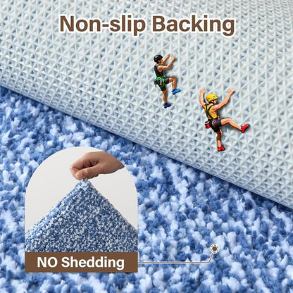 Toilet Rugs U-Shaped 24x19, Non-Slip Plush Shaggy Quick Dry Bathroom Contour Rugs, Extra Soft Absorbent Chenille Washable Bath Mat for Toilet Base, Blue