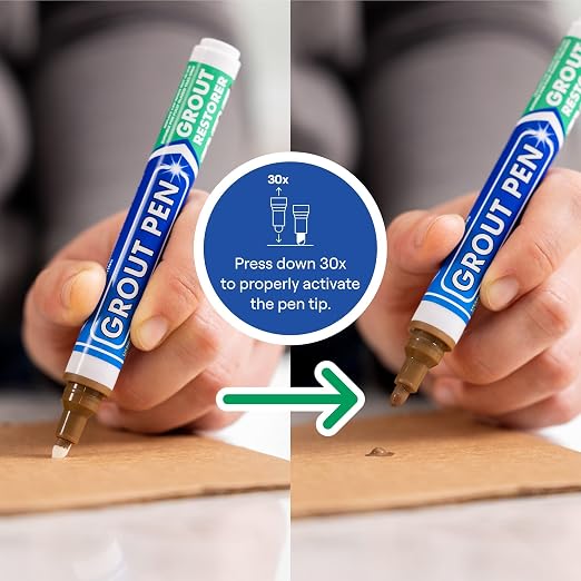 Grout Pen Brown Tile Grout Paint Marker - 2 Pack w/Extra Tips (7mL) | Waterproof Grout Refresh Restorer for Kitchen & Bathroom, Tile Grout Colorant and Sealer Pens - Narrow Tip 5mm - Brown