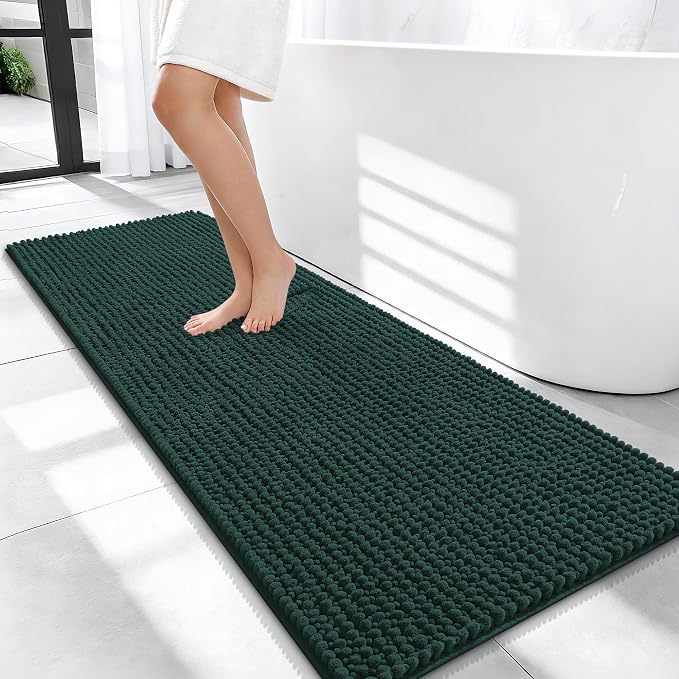 OLANLY Thick Chenille Bathroom Runner Rugs Mats 47x20, Blackish Green | Soft Absorbent Bath Rugs, Rubber Backing, Machine Wash Dry, Bath Mats for Bathroom, Tub and Shower, Home Decor Accessories