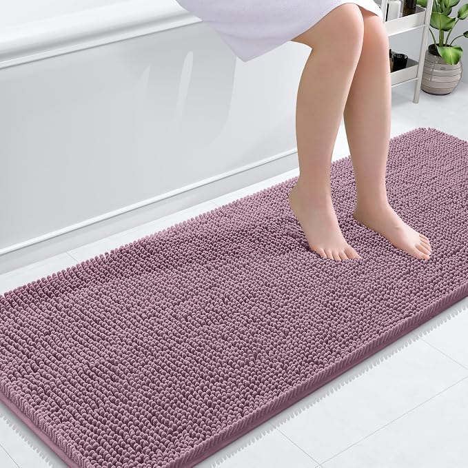 OLANLY Bathroom Runner Rugs 59x24, Extra Soft Absorbent Chenille Bath Rugs | Deep Plum, Quick-Drying Rubber Backing, Washable Long Bath Mat for Bathroom Floor, Tub and Shower, Home Decor Accessories