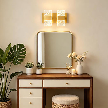 Modern LED Bathroom Light Fixtures Dimmable 2-Light Gold Vanity Light | 5CCT Adjustable Lighting, Smoked Acrylic LED Vanity Lights, Wall Sconces for Bathroom, Dimmable 6000K