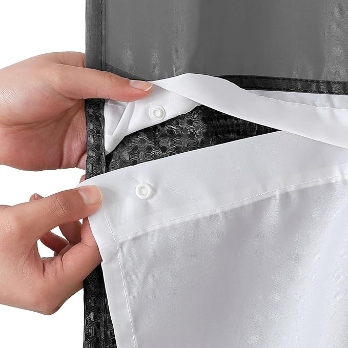 Americanflat 72x75 Hookless Waffle Pattern Shower Curtain - Water-Resistant Long Shower Curtain with Sheer Panel, Snap-in Liner, and Durable Grommets - 100% Polyester - Black