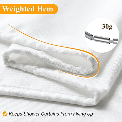 White Linen Shower Curtain, Cloth Textured Fabric Shower Curtain Set with Hooks, Simple Elegant Modern Farmhouse Country Ultra Thick Bath Curtains for Bathroom,Water Repellent,72x72