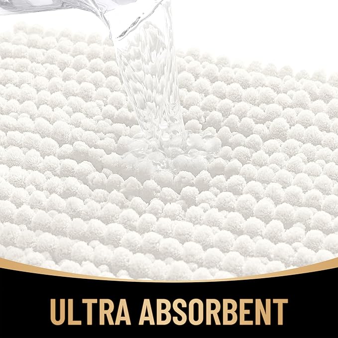 OLANLY Thick Chenille Bathroom Rugs 30x20, Soft Absorbent Bath Mat, Ivory | Bath Rugs, Rubber Backing, Machine Wash Dry, Bath Mats for Bathroom Floor, Tub and Shower, Home Decor Accessories