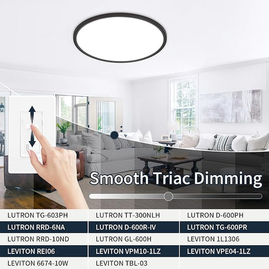 MOONSEA 20 Inch LED Dimmable Ceiling Light Fixture 40W - Round Flush Mount Adjustable 3000K/4500K/6000K Large Kitchen Light Fixture, 4000lm Hallway Light Fixtures for Bedroom, Black