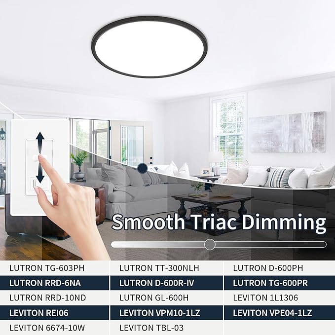 MOONSEA 24 Inch Flush Mount Ceiling Light Fixture 48W - 3000K/4500K/6000K Adjustable Round Large Kitchen Light Fixtures Ceiling 4800lm, Dimmable Light Fixtures for Bedroom, Black