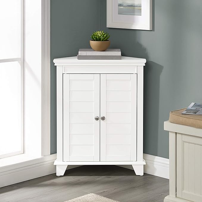 Crosley Furniture Lydia Corner Storage Cabinet and Bathroom Organizer with Shelves, White