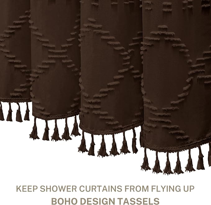 Siiluminisoy Brown Shower Curtain Woven Fabric Extra Long Shower Curtain for Bathroom 72 x 84 Tufted Chevron Striped Shabby Chic Textured, Modern Farmhouse Minimalist Shower Curtain Set