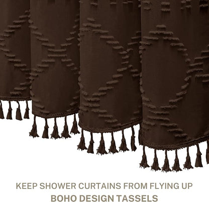 Siiluminisoy Brown Shower Curtain Woven Fabric Extra Long Shower Curtain for Bathroom 72 x 84 Tufted Chevron Striped Shabby Chic Textured, Modern Farmhouse Minimalist Shower Curtain Set