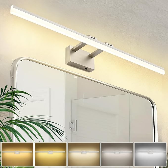 SOLFART 5 Color Temperature Dimmable 47.2 Inch Bathroom Light Fixtures Over Mirror Brushed Nickel Vanity Lights for Bathroom Modern LED Light Fixture 5CCT