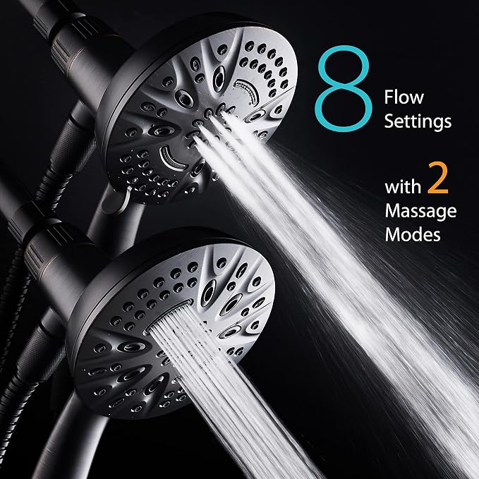 AquaDance New Magnetic Docking 8-setting High Pressure Handheld Shower Head | Space-age Magnetic Guidance Bracket System, Giant 5-inch Face, Extra-long 72-inch Stainless Steel Hose - Bronze