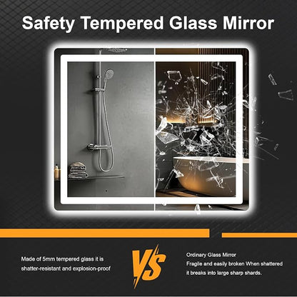 LED Bathroom Vanity Mirror with Lights, 36"x30" Lighted Wall Mirror | Front and Backlit, Anti Fog, Dimmable 3 Color Lighting, Memory Function, Shatterproof Glass, Plug in or Hardwired