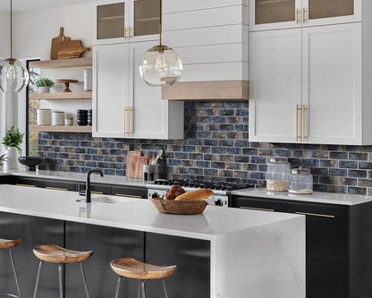 Glass Subway Tile 3x6 Inch Antique Blue Tiles for Kitchen Backsplash Bathroom Accent Wall Glass Mosaic Tile (Pack of 20)
