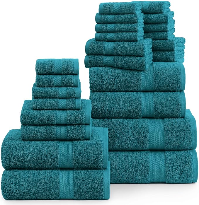 LANE LINEN Bath Towel Set 100% Cotton 24 Piece Soft Absorbent - Sea Port | Bath Towels Large Set -, Terry Weave Comfort, Soft & Long-Lasting, Hotel-Style Look, Machine Washable