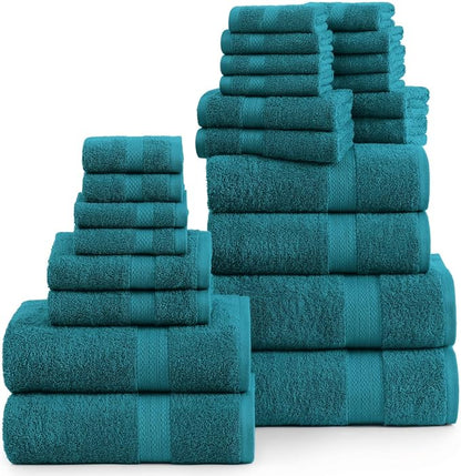 LANE LINEN Bath Towel Set 100% Cotton 24 Piece Soft Absorbent - Sea Port | Bath Towels Large Set -, Terry Weave Comfort, Soft & Long-Lasting, Hotel-Style Look, Machine Washable