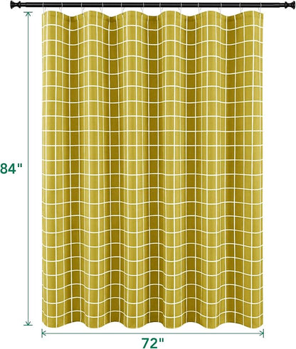 Fabric Farmhouse Shower Curtain-Extra Long Shower Curtains Bathroom Gold | 72"Wx84"L Faux Linen Grid Minimalist Simple Rustic Neutral Shower Curtain Decor-Cloth Geometric Plaid Washable Hotel Quality