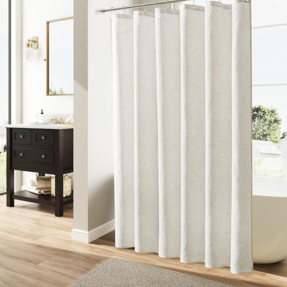 Neutral Extra Long 86 Inch Cream Linen Shower Curtains for Bathroom Neutral Vintage Country Style Rustic Boho Farmhouse Water Repellent Decor Bath Drapes with Hooks 72x86
