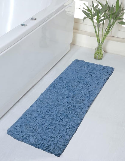 Home Weavers Bell Flower Collection 100% Cotton Tufted Bath Rugs, Extra Soft and Absorbent Bath Rugs, Non-Slip Bath Mats, Machine Washable, Bath Mats for Bathroom Floor, 21"x54" Runner, Sky Blue